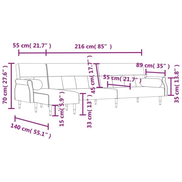 vidaXL L-formet sovesofa 271x140x70 cm velour mørkegrå