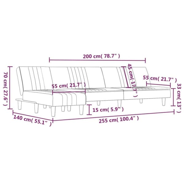 vidaXL L-formet sovesofa 255x140x70 cm stof lysegrå