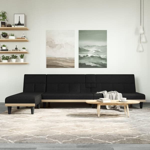 vidaXL L-formet sovesofa 255x140x70 cm stof sort