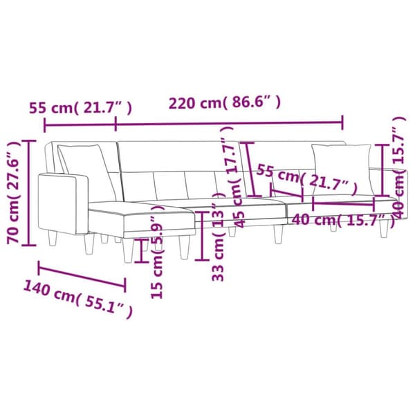 vidaXL L-formet sovesofa 275x140x70 cm stof lysegrå