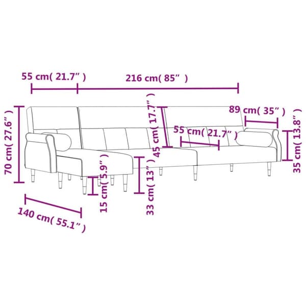 vidaXL L-formet sovesofa 271x140x70 cm velour lysegrå