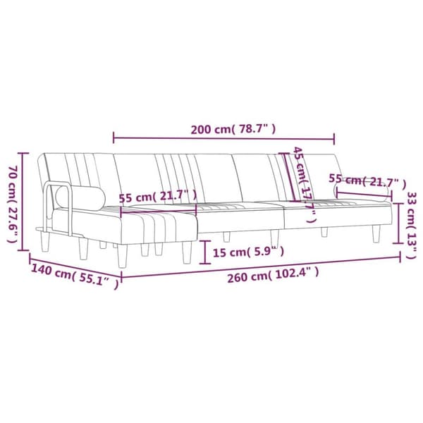 vidaXL L-formet sovesofa 260x140x70 cm velour mørkegrå