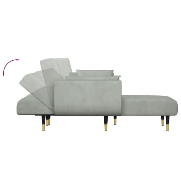 vidaXL L-formad bäddsoffa ljusgrå 275x140x70 cm sammet