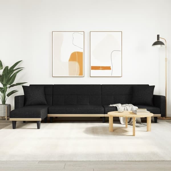 vidaXL L-formad bäddsoffa svart 275x140x70 cm tyg