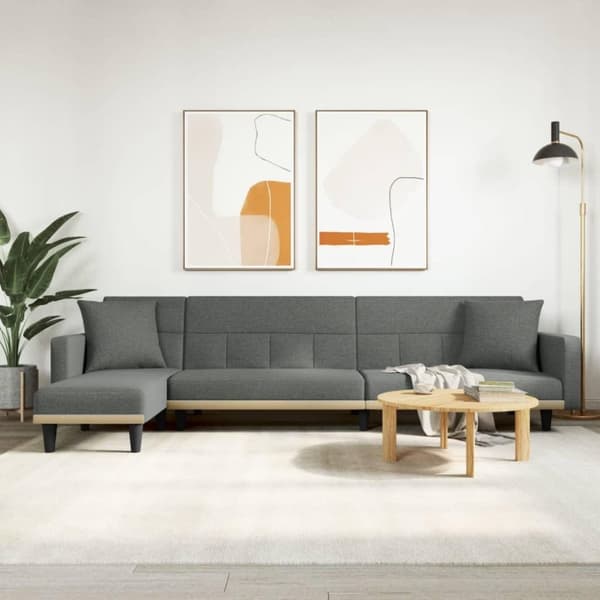 vidaXL L-formad bäddsoffa mörkgrå 275x140x70 cm tyg