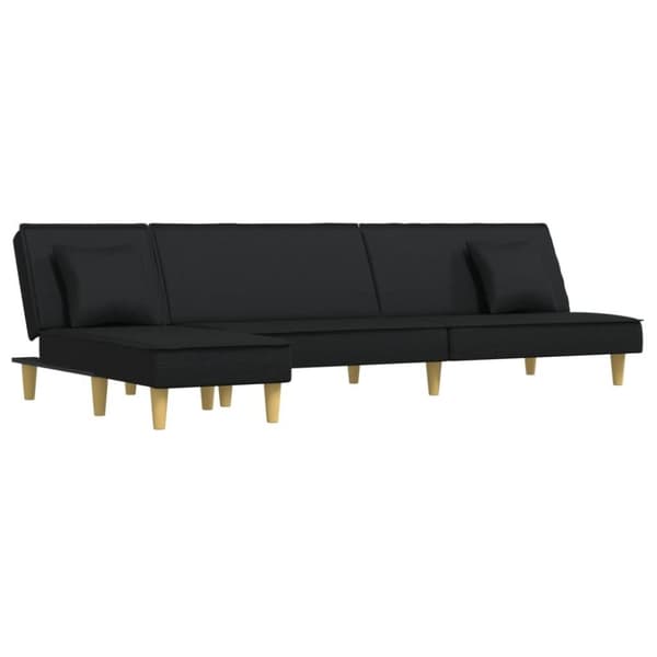 vidaXL L-formad bäddsoffa svart 255x140x70 cm tyg