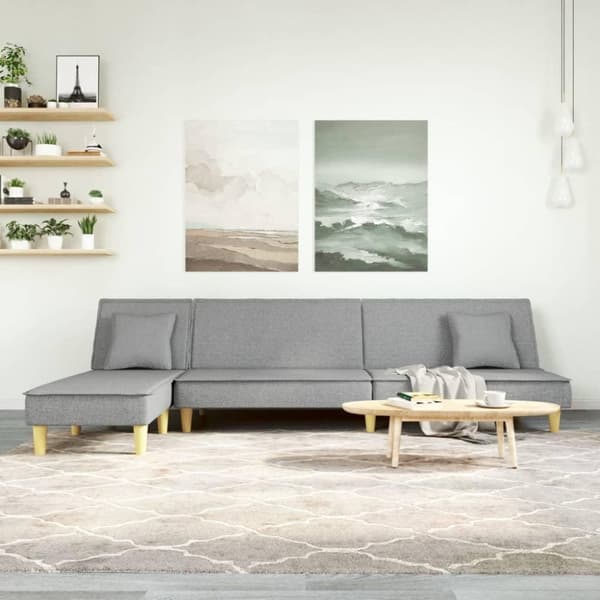 vidaXL L-formad bäddsoffa ljusgrå 255x140x70 cm tyg
