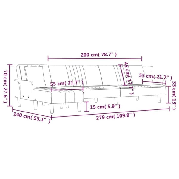vidaXL L-formet sovesofa 279x140x70 cm velour lysegrå