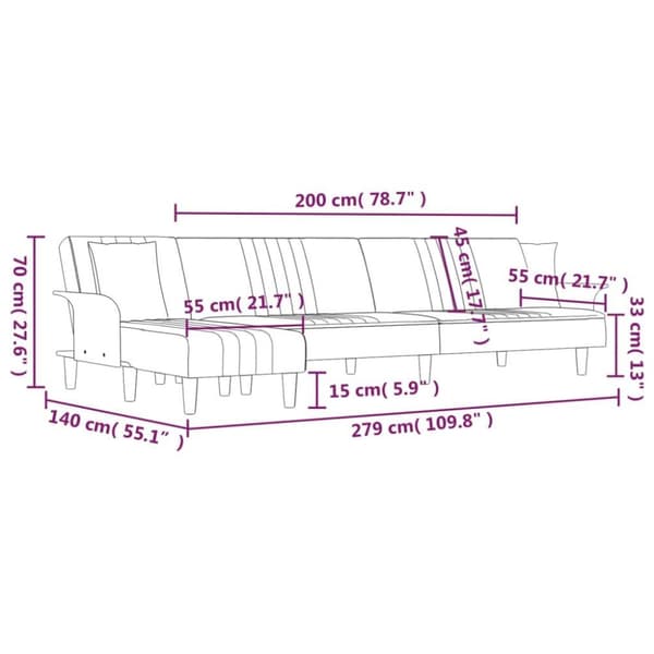 vidaXL L-formet sovesofa 279x140x70 cm stof mørkegrå