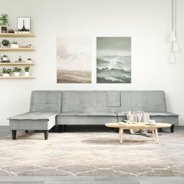 vidaXL L-formet sovesofa 255x140x70 cm velour lysegrå