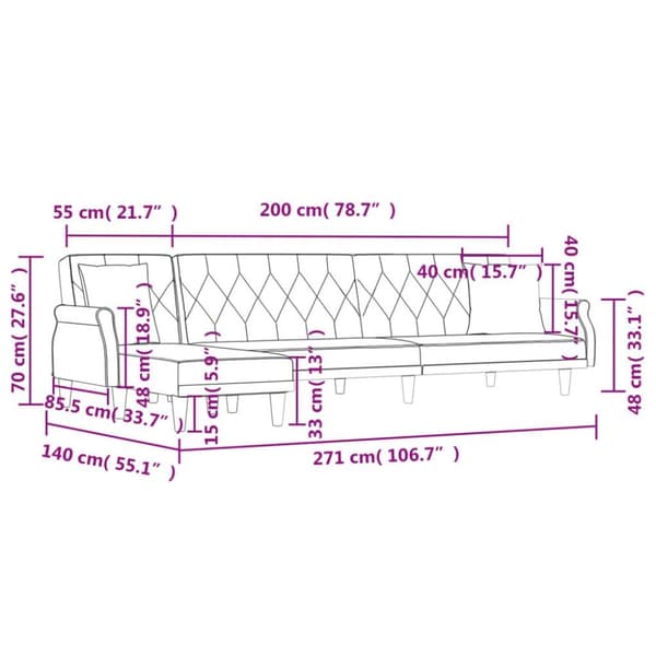 vidaXL L-formad bäddsoffa gul 271x140x70 cm sammet