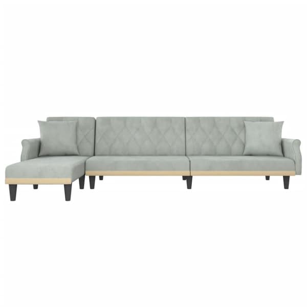 vidaXL L-formad bäddsoffa ljusgrå 271x140x70 cm sammet