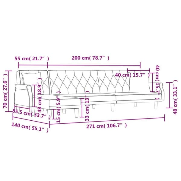vidaXL L-formet sovesofa 271x140x70 cm velour mørkegrå