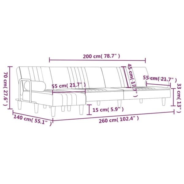vidaXL L-formad bäddsoffa gul 260x140x70 cm sammet