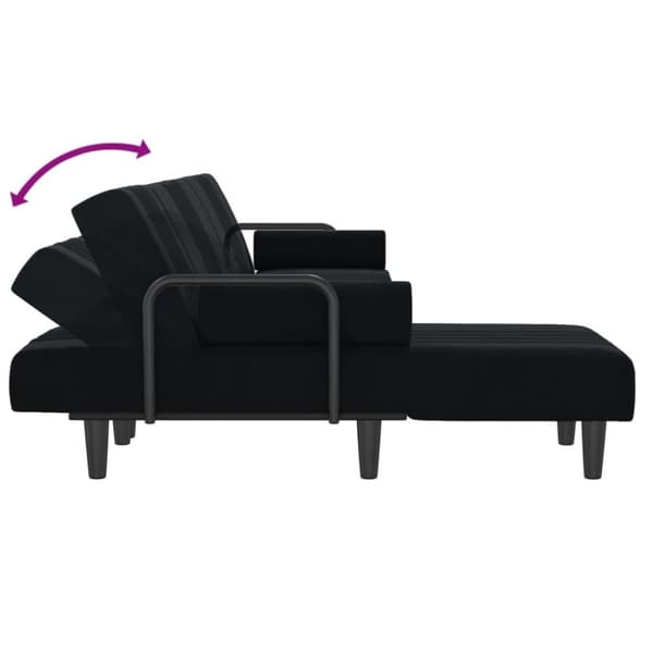 vidaXL L-formad bäddsoffa svart 260x140x70 cm sammet