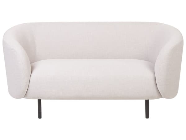 Sohva beige kangas verhoiltu mustat rautajalat kahdelle kaareva perinteinen glamour tyyli