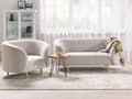 Pikkukuva 4 / 10: Sohva beige kangas verhoiltu kultaiset rautajalat kahdelle kaareva perinteinen glamour tyyli