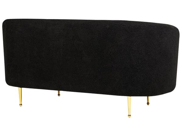 Sohva musta bukleekangas verhoiltu kultaiset rautajalat kahdelle pörröinen kaareva perinteinen glamour tyyli