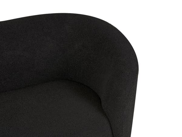 Sohva musta bukleekangas verhoiltu kultaiset rautajalat kahdelle pörröinen kaareva perinteinen glamour tyyli
