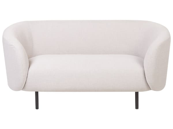 Soffa Beige Polyestertyg 2-sits Mjuk Nubby Svarta Ben Retro Glam Art Decor Style