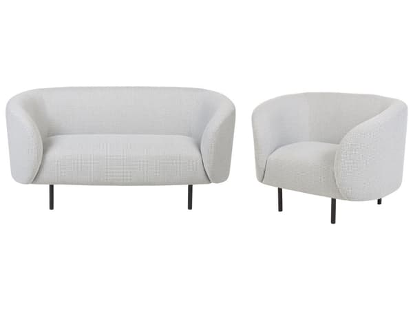 Stue sæt Sort og hvidt polyesterstof Blødt nubret sorte ben 2-personers sofa lænestol Retro Glamourøs Stil