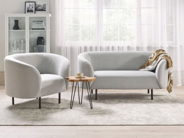 2-personers Sofa Sort og Hvidt Polyesterstof Blødt Nubret Sort Ben Retro Glamourøs Stil