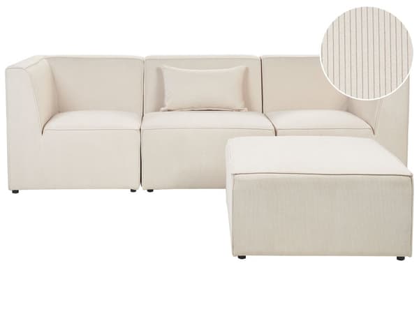 Sohva vaalea beige kolmelle vakosamettiverhoilu modulaarinen rahi koristetyyny minimalistinen