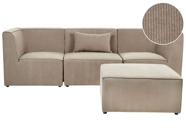 Sofa Taupe Fløjl 3 personers Modulsofa med Fodskammel med Hynder Moderne Stil