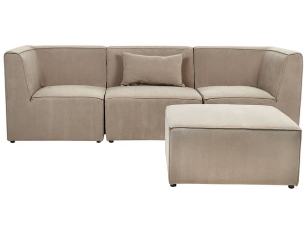 Sofa med fotskammel Taupe Kordfløyel 3-seter Modulsofa Ottoman Moderne design Stue