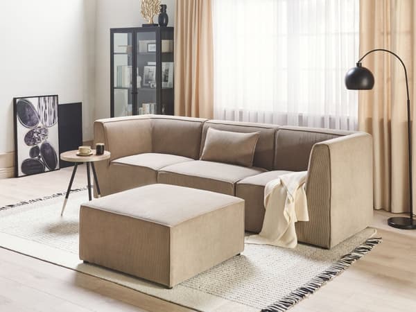Modulär soffa Beige Taupe Manchester med ottoman 3-sitsig sektionssoffa Modern design
