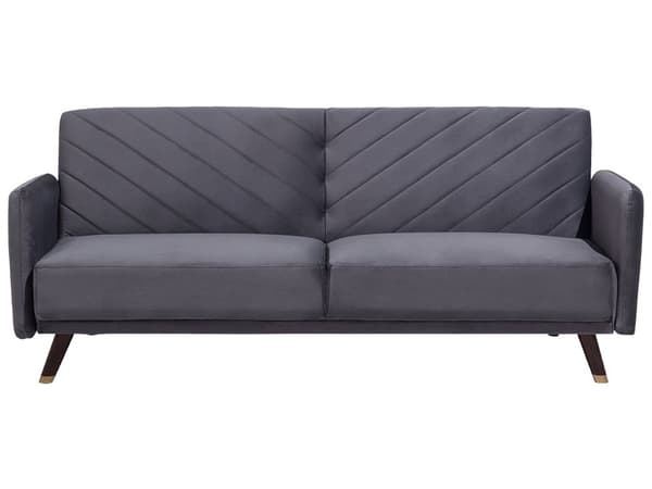 Sovesofa Grå Fløyelsstoff Moderne Stue 3-seter Treben Skinnarm