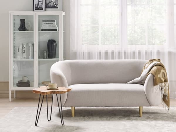 2-seters Sofa Beige Gull Boucle Stoff Myk Gull Ren Retro Glam Kunst Art Decor Stil