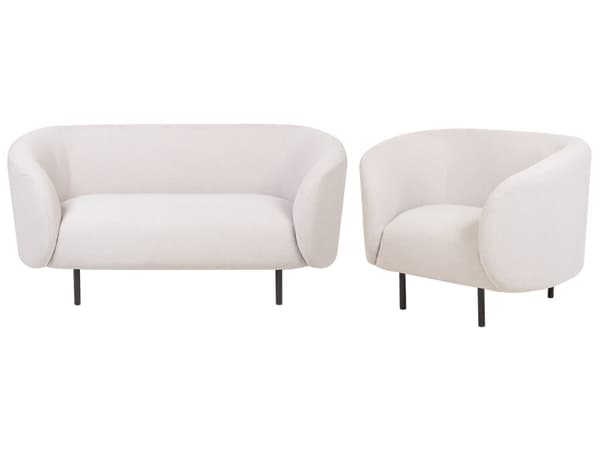 Stuesett Beige Polyester Boucle Stoff Gull Glamour 3-seters Sofa Lenestol Retro Glam Art Decor Stil