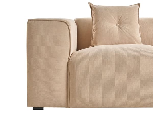 Kulmasohva beige vakosametti verhoiltu kolmelle vasenkätinen iso koristetyynyt moderni tyyli