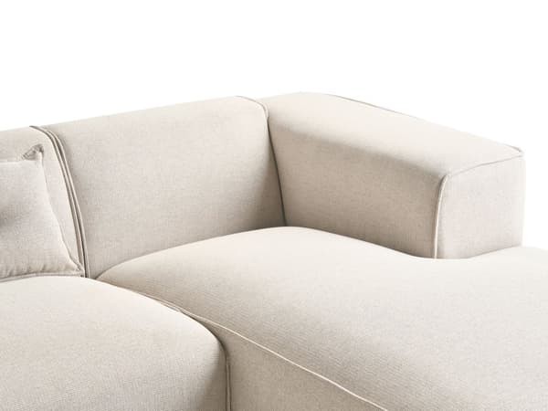 Kulmasohva vaalea beige kangas verhoiltu kolmelle vasenkätinen iso koristetyynyt moderni tyyli