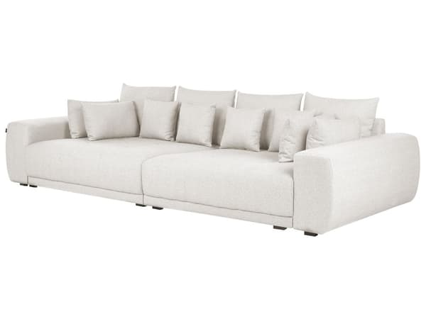 Sofa med 8 puder Beige stofbetræk 4-sæders puderyg Moderne traditionel stue