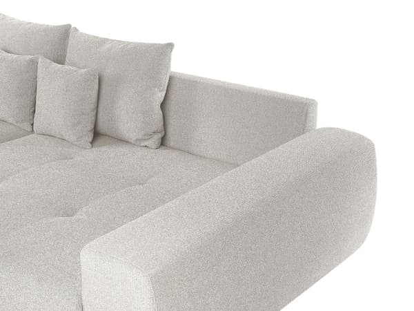 Sofa med 8 puder Beige stofbetræk 4-sæders puderyg Moderne traditionel stue