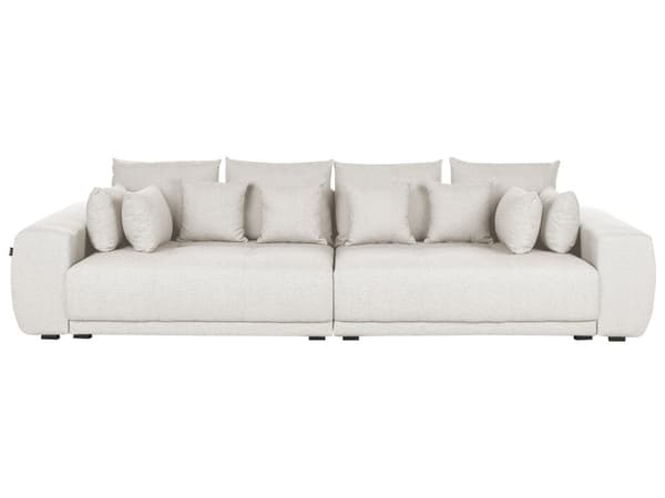 Sofa med 8 puder Beige stofbetræk 4-sæders puderyg Moderne traditionel stue