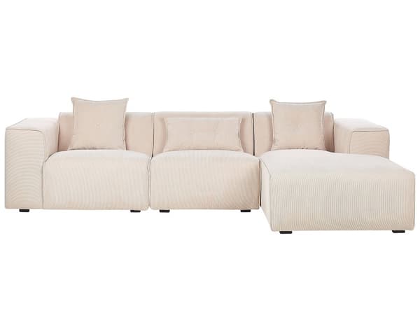 Hörnsoffa Beige 3 Sittplatser Manchester Klädsel Extra Kuddar Modernt Vardagsrum
