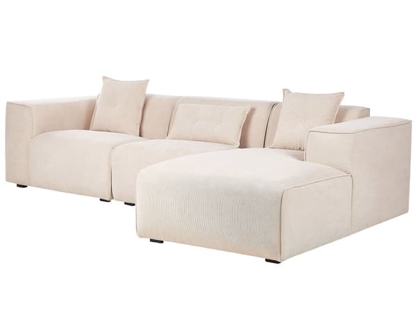 Hörnsoffa Beige 3 Sittplatser Manchester Klädsel Extra Kuddar Modernt Vardagsrum