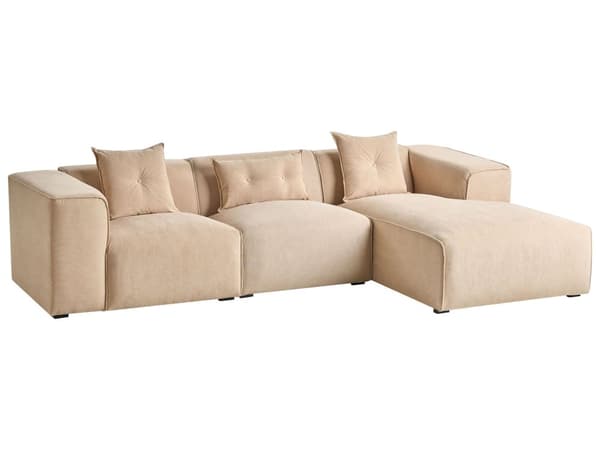 Hörnsoffa Beige 3 Sittplatser Manchester Klädsel Extra Kuddar Modernt Vardagsrum