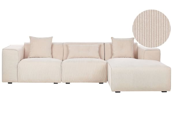 Hörnsoffa Beige 3 Sittplatser Manchester Klädsel Extra Kuddar Modernt Vardagsrum