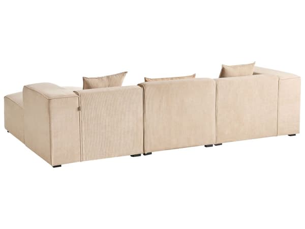 Hjørnesofa beige fløjl 3-personers venstre hånd ekstra spredte hynder moderne stue