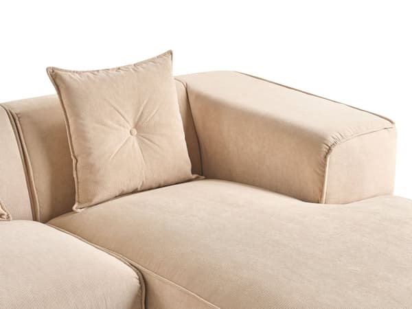 Hjørnesofa beige fløjl 3-personers venstre hånd ekstra spredte hynder moderne stue