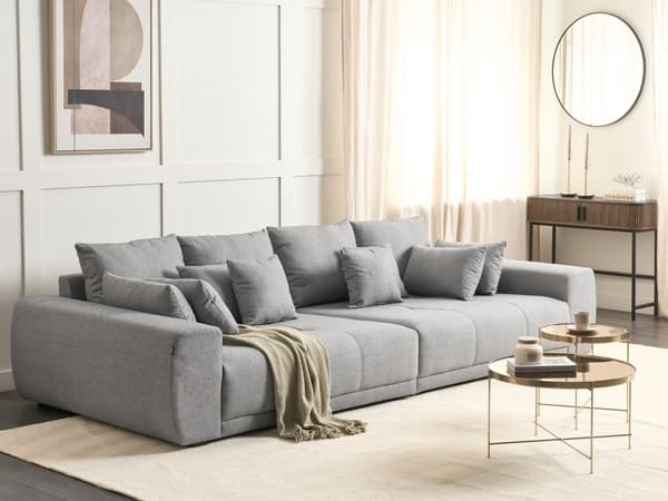 Sofa Grå Stoff 4-seters Puterygg Moderne Tradisjonell Stue 8 Puter