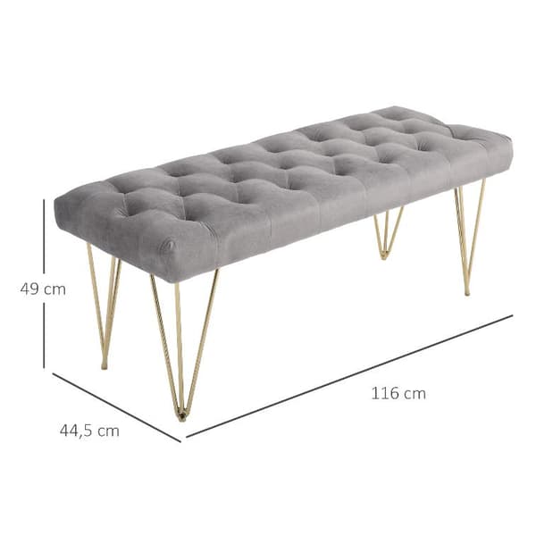 Rootz Soffa - Matsoffa - Stoppad soffa - Sammet - Metall - Grå - Guld - 116 x 44,5 x 49 cm