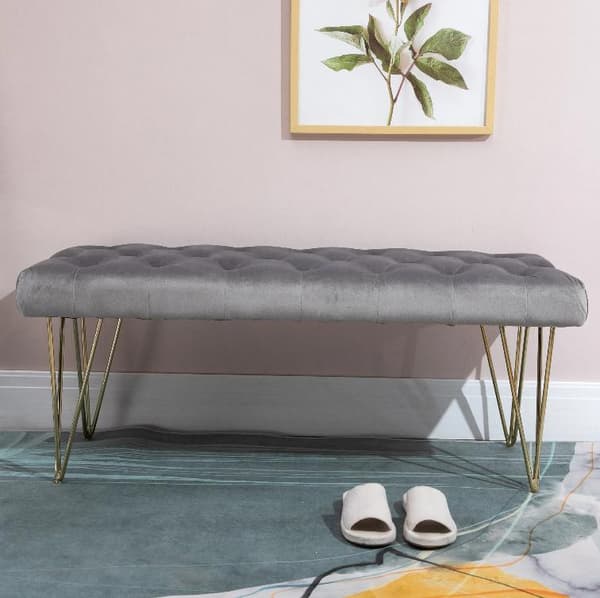 Rootz Soffa - Matsoffa - Stoppad soffa - Sammet - Metall - Grå - Guld - 116 x 44,5 x 49 cm