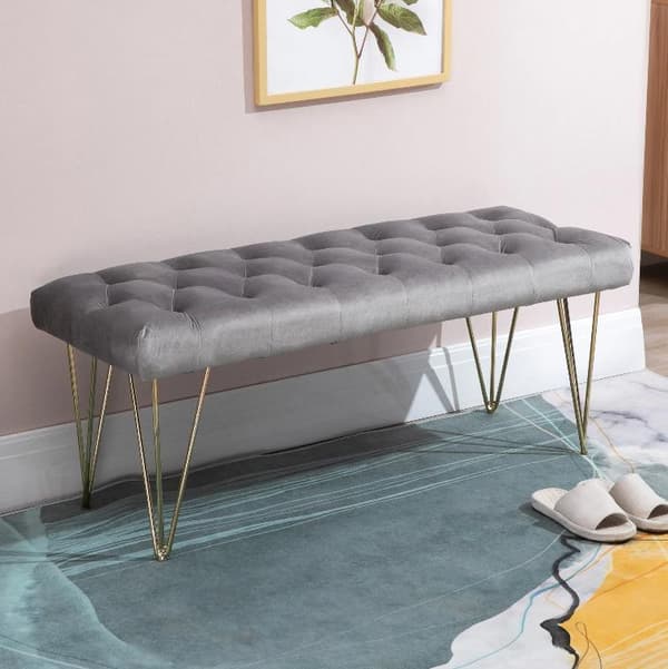 Rootz Soffa - Matsoffa - Stoppad soffa - Sammet - Metall - Grå - Guld - 116 x 44,5 x 49 cm
