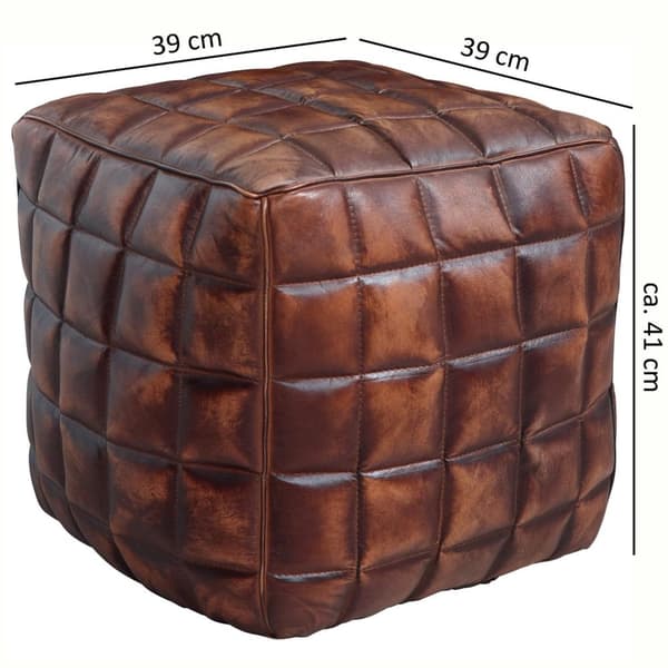 Rootz puf - terning - læder puf - brun - quiltet - læder - 41 x 39 x 39