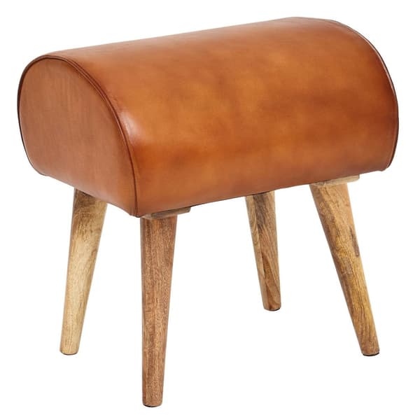 Rootz Newburg -jakkara - Nahkainen jakkara - Massiivinen mangopuu - Vuohennahka - Springbok - Ruskea - Puu - 45x53x40 cm - Jakkara